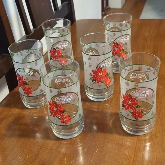 6 Coca-Cola Christmas Holiday Glass drinking Cups 14 oz excellent condition - Picture 1 of 8